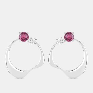 0.95 cts Pink Tourmaline and Diamond 14K White Gold Wave Shape Earrings, Earrings - Luxury Closet