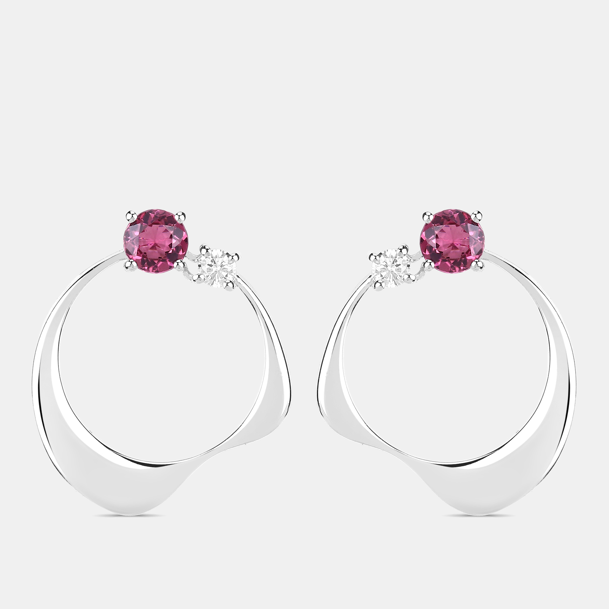0.95 cts Pink Tourmaline and Diamond 14K White Gold Wave Shape Earrings, Earrings - Luxury Closet