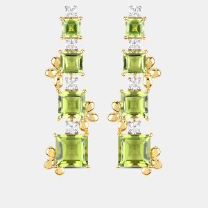 9.86 cts Peridot and Diamond 14K Yellow Gold Graduated Earrings, Earrings - Luxury Closet