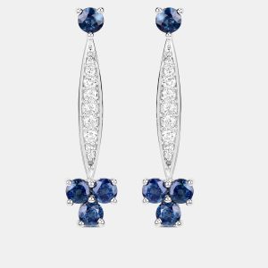 2.14 cts Blue Sapphire and Diamond 14K White Gold Drop Earrings, Earrings - Luxury Closet