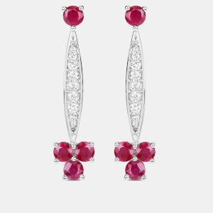 2.02 cts Ruby and Diamond 14K White Gold Drop Earrings, Earrings - Luxury Closet