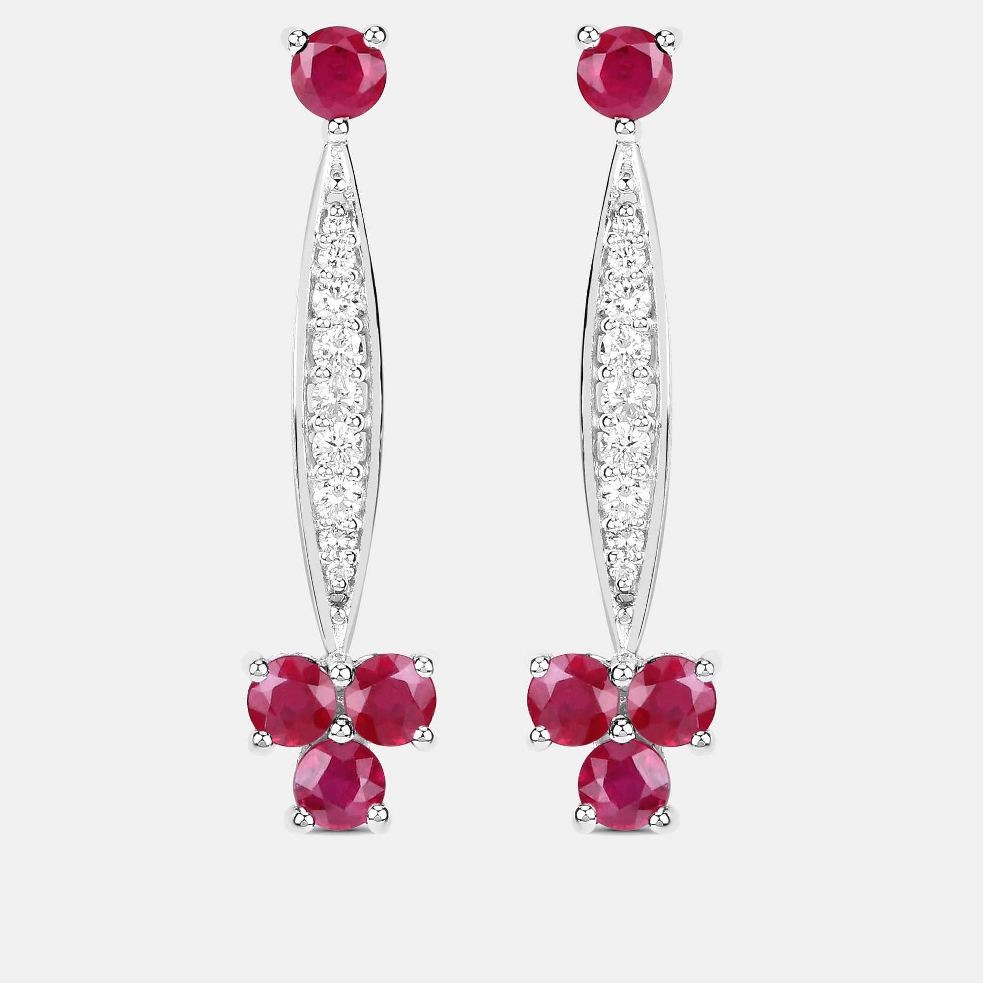 2.02 cts Ruby and Diamond 14K White Gold Drop Earrings, Earrings - Luxury Closet