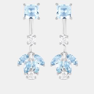 2.30 cts Aquamarine and Diamond 14K White Gold Drop Earrings, Earrings - Luxury Closet