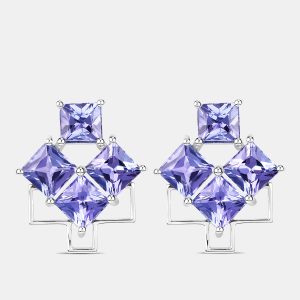 5.02 cts Tanzanite 14K White Gold Quad Earrings, Earrings - Luxury Closet
