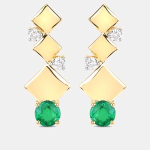 1.72 cts Emerald and Diamond 14K Yellow Gold Drop Earrings, Earrings - Luxury Closet