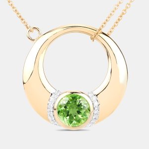 1.96 cts Peridot and Diamond 14K Yellow Gold Circle Necklace, Necklaces - Luxury Closet