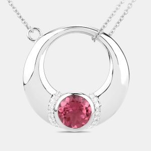 1.88 cts Pink Tourmaline and Diamond 14K White Gold Circle Necklace, Necklaces - Luxury Closet