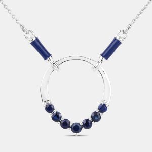 0.78 cts Blue Sapphire 14K White Gold Circle Necklace, Necklaces - Luxury Closet