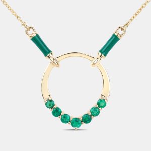 0.58 cts Emerald 14K Yellow Gold Circle Necklace, Necklaces - Luxury Closet