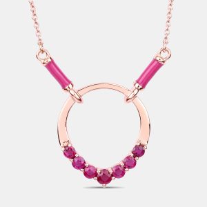 0.88 cts Ruby 14K Rose Gold Circle Necklace, Necklaces - Luxury Closet
