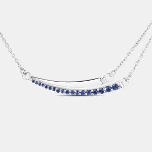 0.24 cts Blue Sapphire 14K White Gold Bar Necklace, Necklaces - Luxury Closet