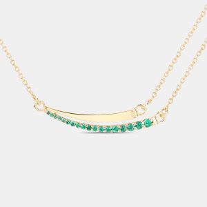 0.20 cts Emerald 14K Yellow Gold Bar Necklace, Necklaces - Luxury Closet