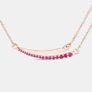 0.28 cts Ruby 14K Rose Gold Bar Necklace, Necklaces - Luxury Closet