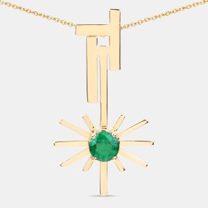 1.01 cts Emerald 14K Yellow Gold Sunburst Pendant, Necklaces - Luxury Closet