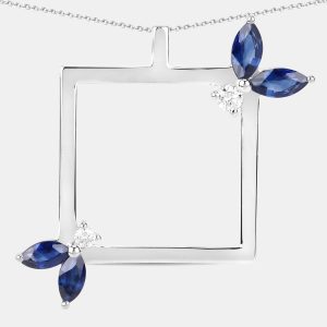 0.94 cts Blue Sapphire and Diamond 14K White Gold Nature Inspired Pendant, Necklaces - Luxury Closet