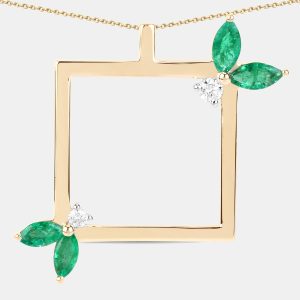 0.76 cts Emerald and Diamond 14K Yellow Gold Nature Inspired Pendant, Necklaces - Luxury Closet