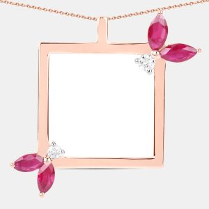 0.85 cts Ruby and Diamond 14K Rose Gold Nature Inspired Pendant, Necklaces - Luxury Closet