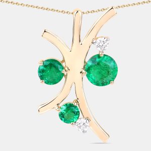 1.56 cts Emerald and Diamond 14K Yellow Gold Nature Inspired Pendant, Necklaces - Luxury Closet