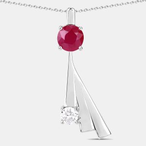 1.10 cts Ruby and Diamond 14K White Gold Minimal Flare Pendant, Necklaces - Luxury Closet