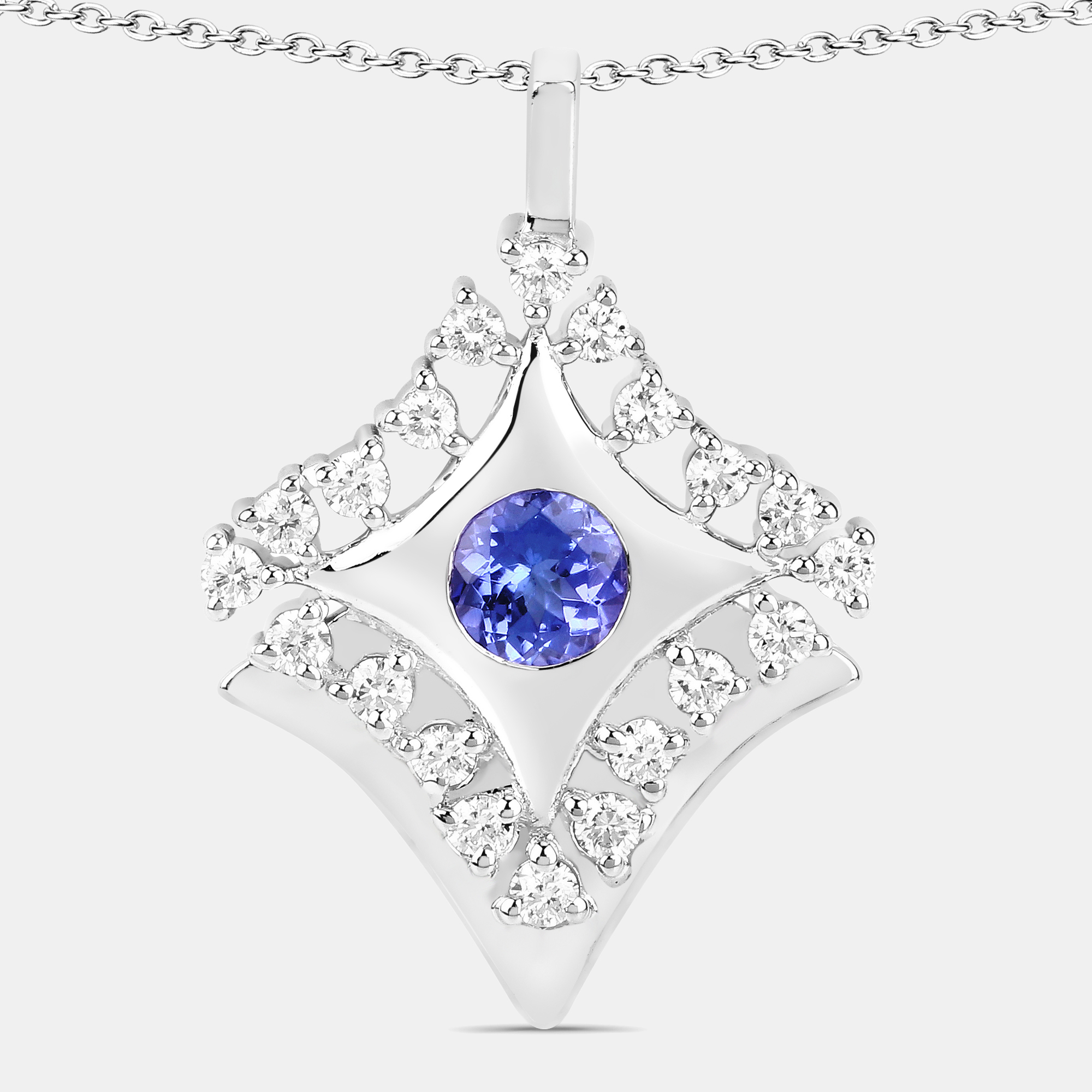 0.60 cts Tanzanite and Diamond 14K White Gold Kite Motif Pendant, Necklaces - Luxury Closet