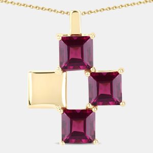 4.07 cts Rhodolite Garnet 14K Yellow Gold Quad Pendant, Necklaces - Luxury Closet
