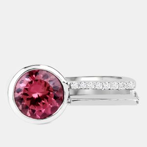 1.92 cts Pink Tourmaline and Diamond 14K White Gold Statement Ring US Size 7.25, Rings - Luxury Closet