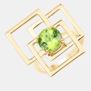 2.25 cts Peridot 14K Yellow Gold Geometric Ring US Size 7, Rings - Luxury Closet