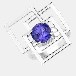 2.46 cts Tanzanite 14K White Gold Geometric Ring US Size 7, Rings - Luxury Closet