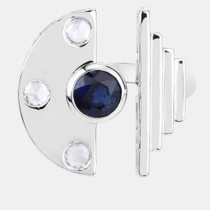 0.99 cts Blue Sapphire and Diamond 14K White Gold Promise Ring US Size 6.50, Rings - Luxury Closet