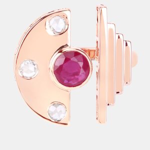 0.95 cts Ruby and Diamond 14K Rose Gold Promise Ring US Size 6.50, Rings - Luxury Closet