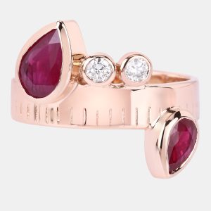 1.21 cts Ruby and Diamond 14K Rose Gold Bypass Ring US Size 7, Rings - Luxury Closet