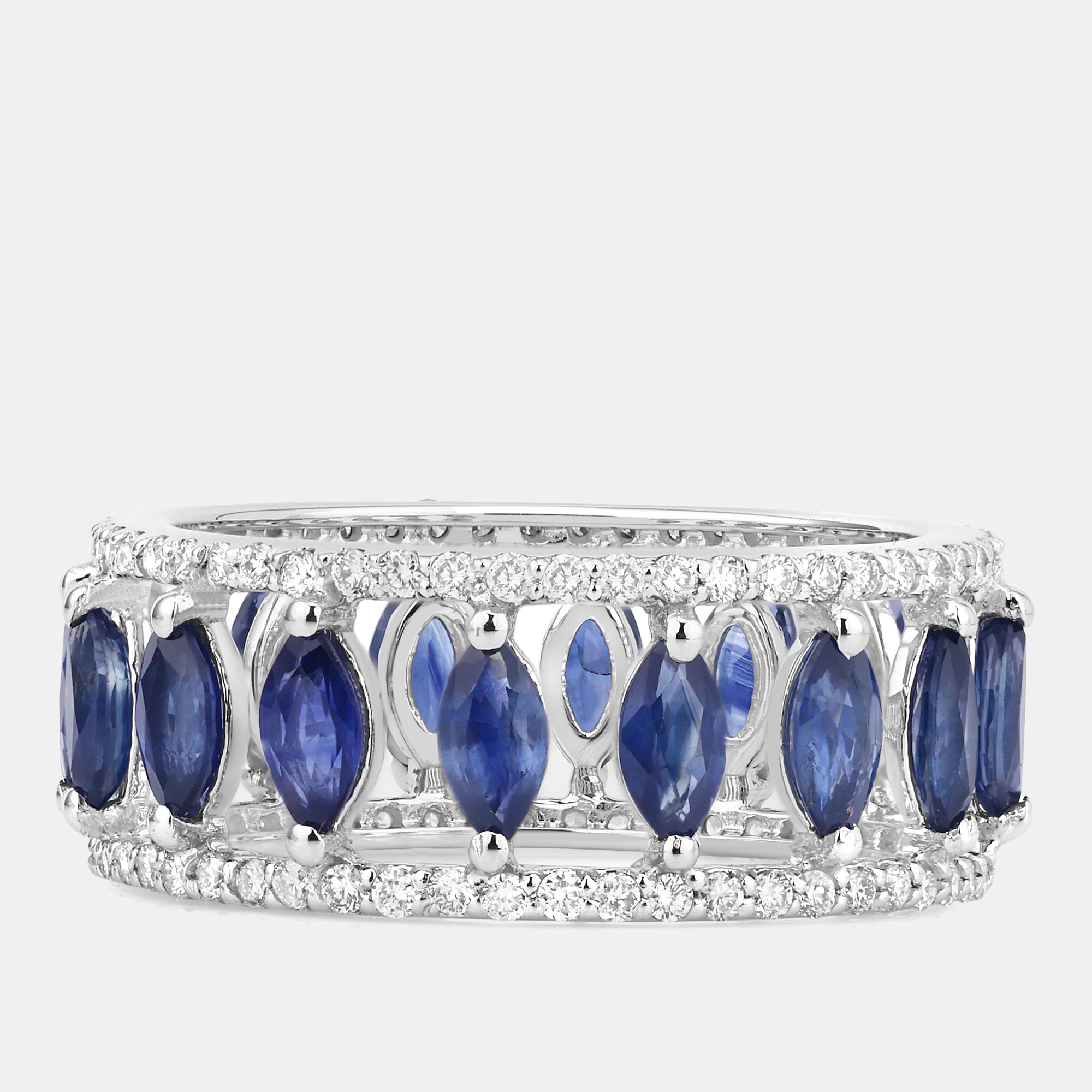 2.89 cts Blue Sapphire and Diamond 14K White Gold Eternity Band Ring US Size 7, Rings - Luxury Closet