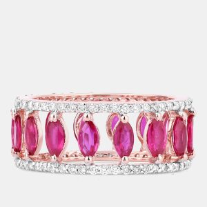 2.08 cts Ruby and Diamond 14K Rose Gold Eternity Band Ring US Size 7, Rings - Luxury Closet