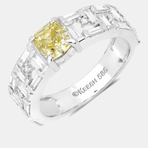 1.00 cts Yellow Diamond and White Diamond 14K White Gold Bridal Ring US Size 7, Rings - Luxury Closet