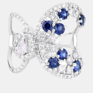 0.87 cts Blue Sapphire and Diamond 14K White Gold Infinity Ring US Size 7, Rings - Luxury Closet