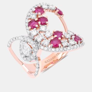 0.89 cts Ruby and Diamond 14K Rose Gold Infinity Ring US Size 7, Rings - Luxury Closet