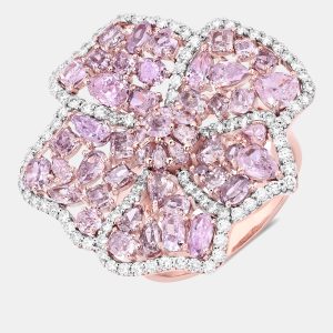 4.88 cts Pink Diamond and White Diamond 18K Rose Gold Bridal Ring US Size 7, Rings - Luxury Closet
