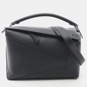 Loewe Puzzle Edge Large Black Leather Shoulder Bag, Shoulder Bags - Luxury Closet
