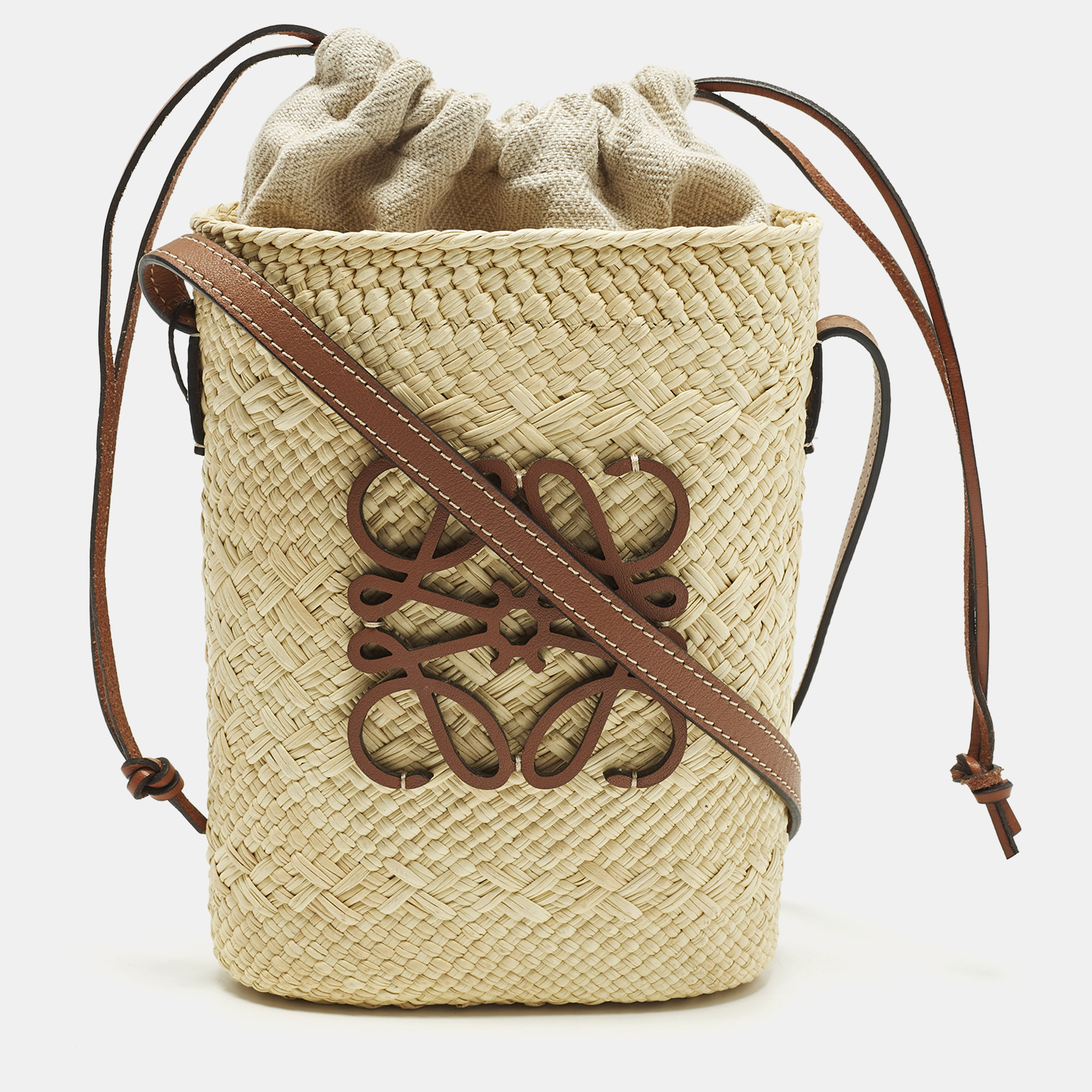Loewe Anagram Square Pocket Cream/Brown Raffia Bucket Bag, Handbags - Luxury Closet