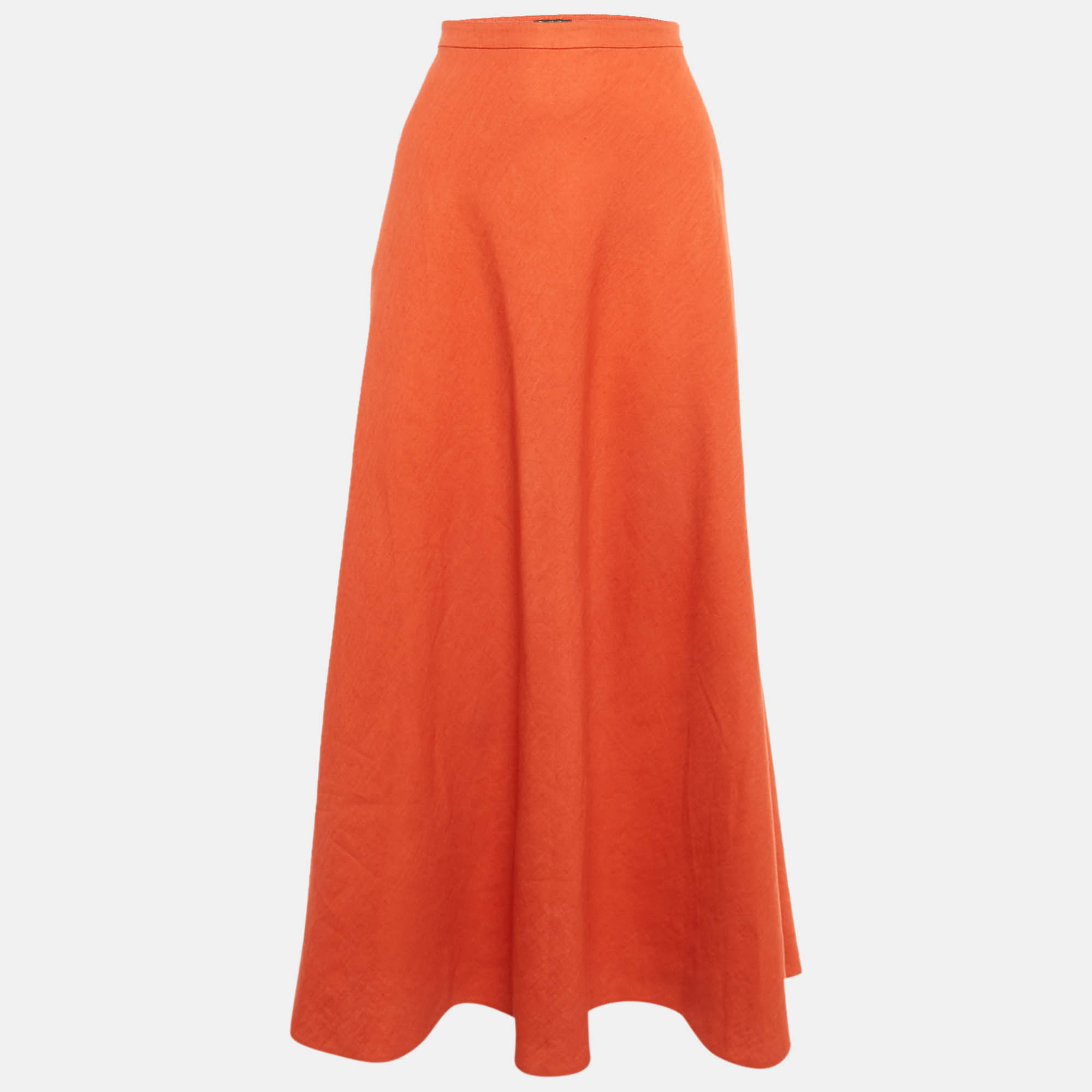 Loro Piana Red Linen Flared Midi Skirt M, Skirts - Luxury Closet
