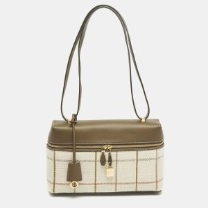 Loro Piana Extra L27 Tartan/Salty Capers/Sun Gold Linen and Leather Shoulder Bag, Shoulder Bags - Luxury Closet