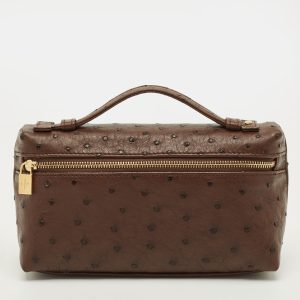 Loro Piana L19 Brown Ostrich Zip Pouch, Clutches & Special Occasion Bags - Luxury Closet