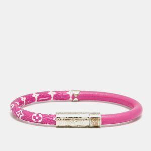 Louis Vuitton Daily COnfidential Pink Leather Silver Tone Bracelet, Jewelry - Luxury Closet