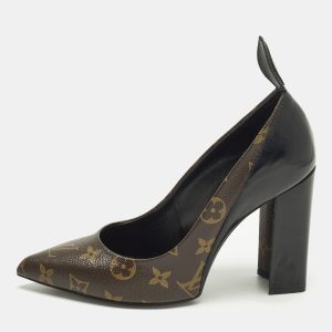 Louis Vuitton Size 38 Brown Monogram Coated Canvas and Leather Block Heel Pumps, Pumps - Luxury Closet