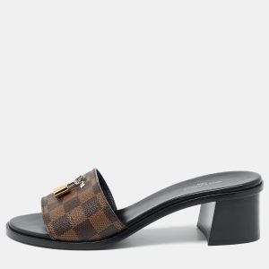 Louis Vuitton Lock It Size 39 Brown Demier Canvas Slide Sandals, Sandals - Luxury Closet