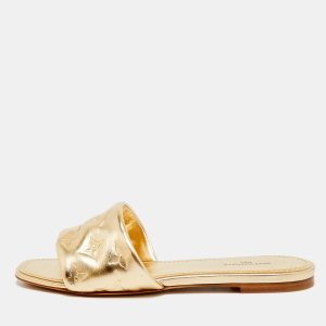 Louis Vuitton Revival Size 38 Gold Monogram Leather Flat Slide, Sandals - Luxury Closet