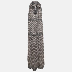 M Missoni Black/Pink Patterned Lurex Knit Neck Tie Detail Maxi Dress M, Dresses - Luxury Closet