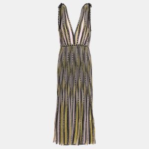 M Missoni Yellow / Black Patterned Lurex Knit Sleeveless Midi Dress L, Dresses - Luxury Closet