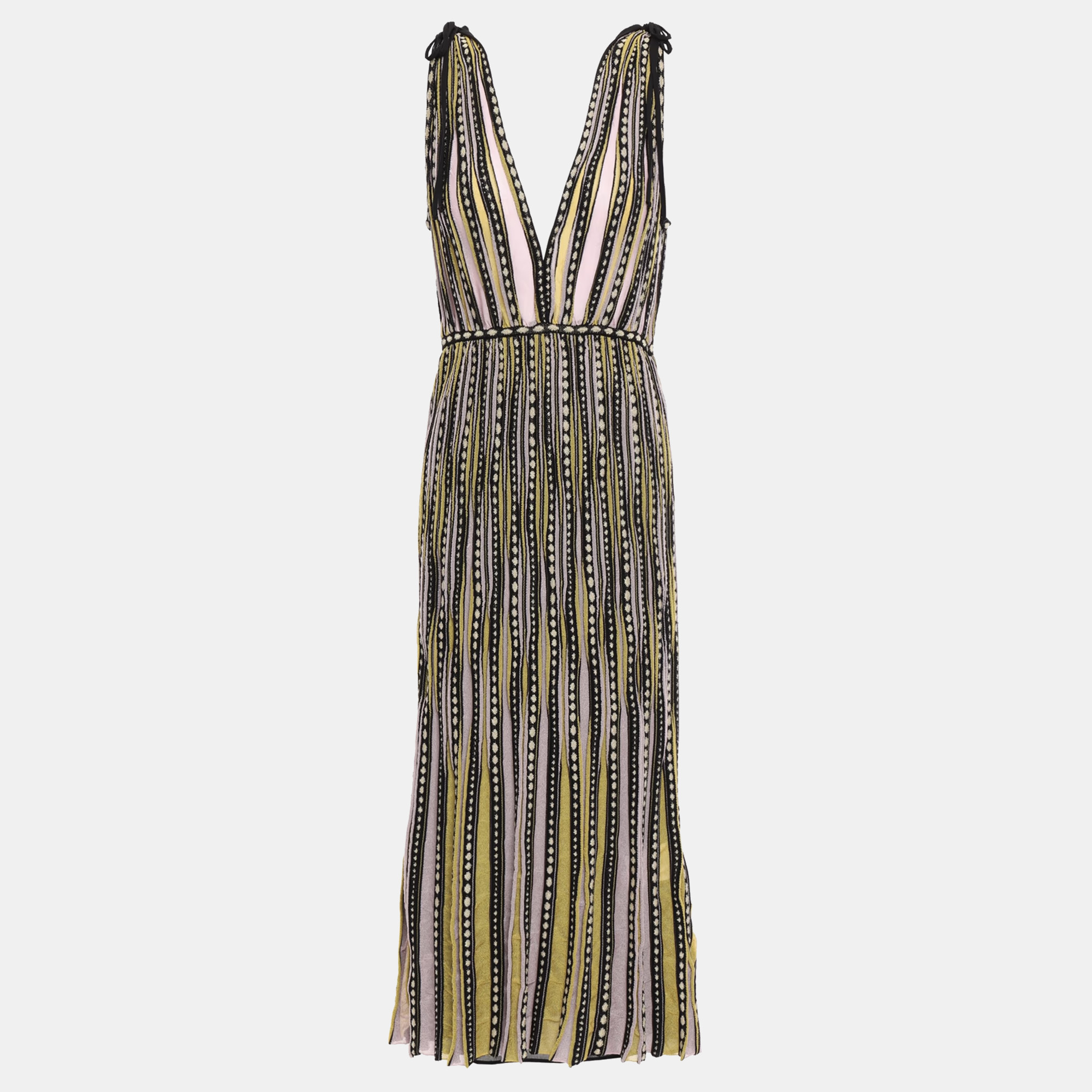 M Missoni Yellow / Black Patterned Lurex Knit Sleeveless Midi Dress L, Dresses - Luxury Closet