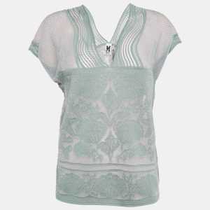 M Missoni Teal Blue Lures Knit V-Neck Top M, Shirts & Tops - Luxury Closet